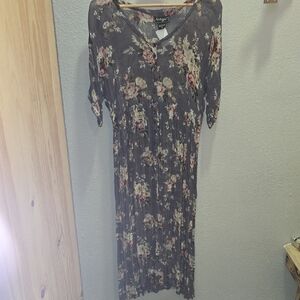 Nostalgia Floral Long Sleeve Dress - Gray and Pink